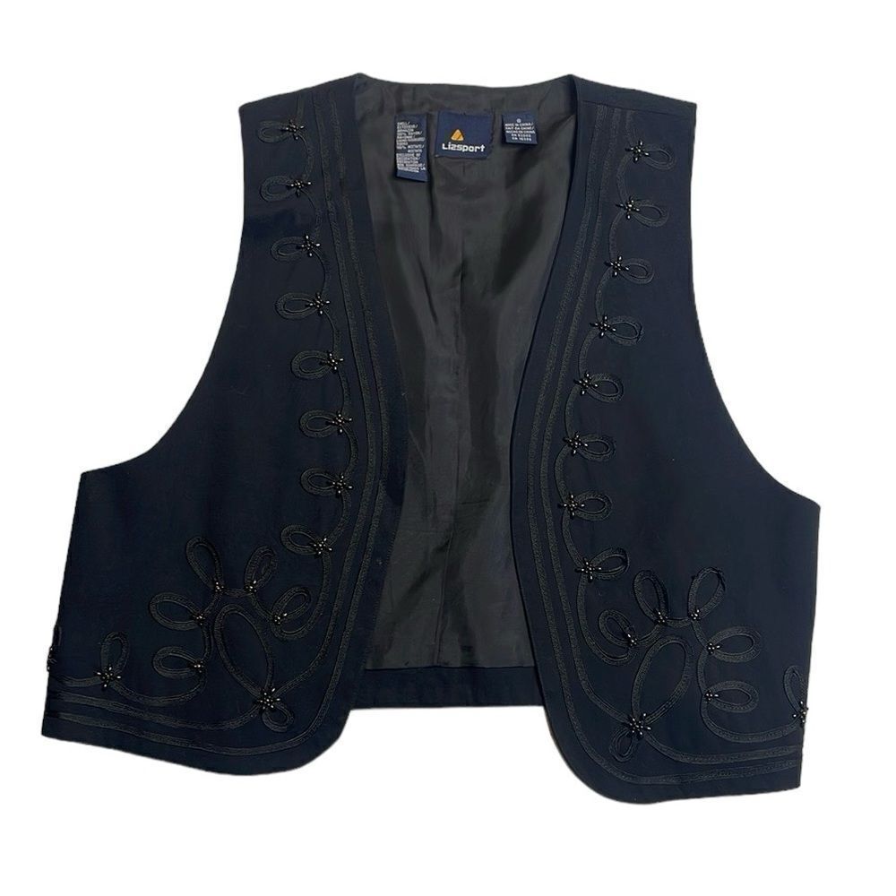 90s Vintage Liz Sport black Beaded vest Small - Picture 1 of 7